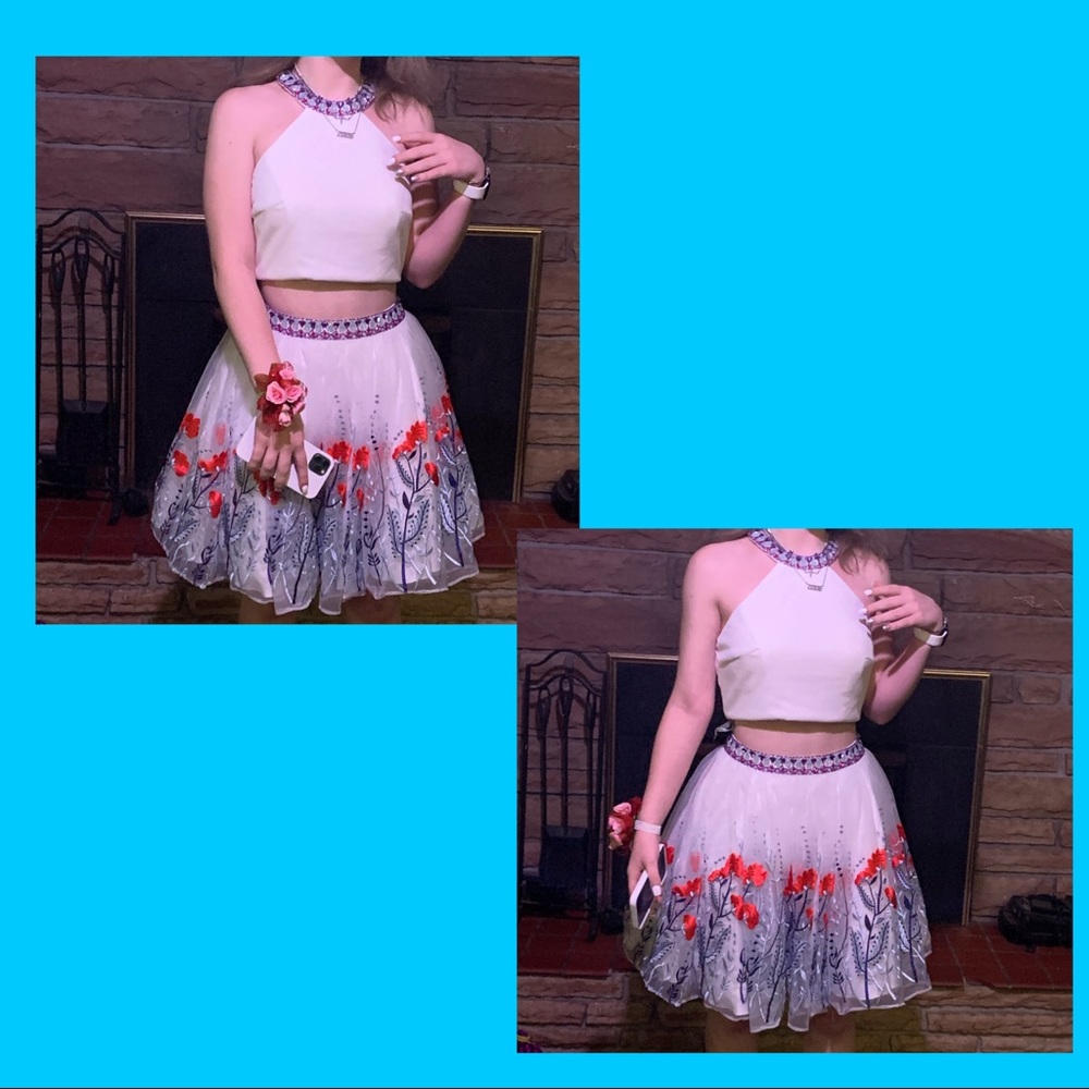 White Homecoming Dress (W/ floral print)